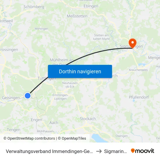 Verwaltungsverband Immendingen-Geisingen to Sigmaringen map