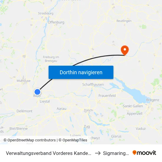 Verwaltungsverband Vorderes Kandertal to Sigmaringen map