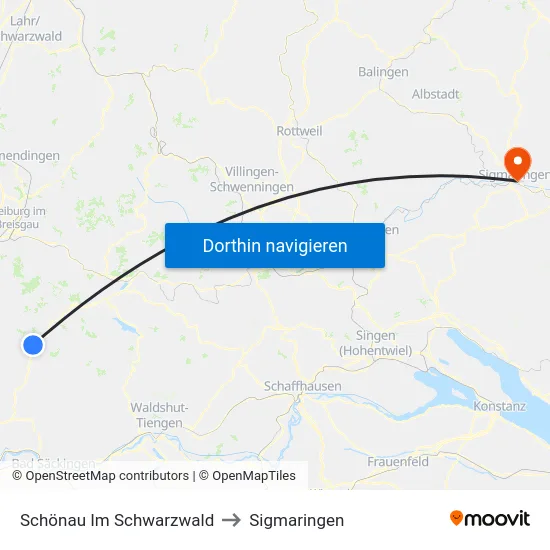 Schönau Im Schwarzwald to Sigmaringen map