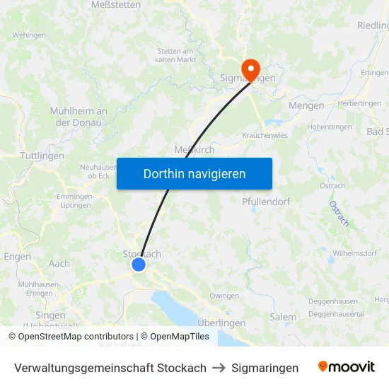 Verwaltungsgemeinschaft Stockach to Sigmaringen map