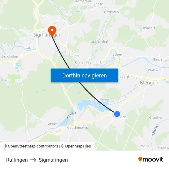 Rulfingen to Sigmaringen map