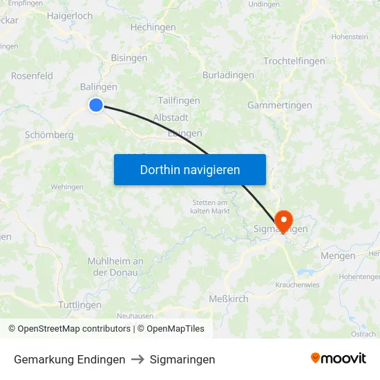Gemarkung Endingen to Sigmaringen map