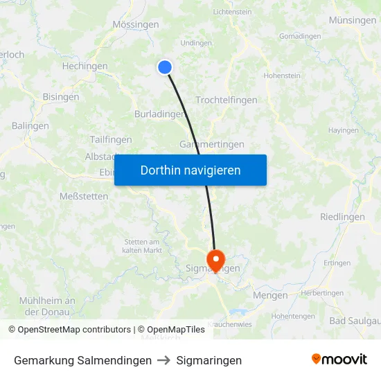 Gemarkung Salmendingen to Sigmaringen map