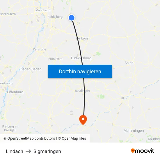 Lindach to Sigmaringen map