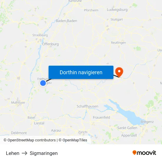 Lehen to Sigmaringen map