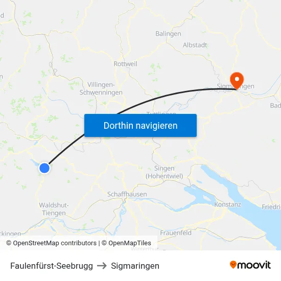 Faulenfürst-Seebrugg to Sigmaringen map