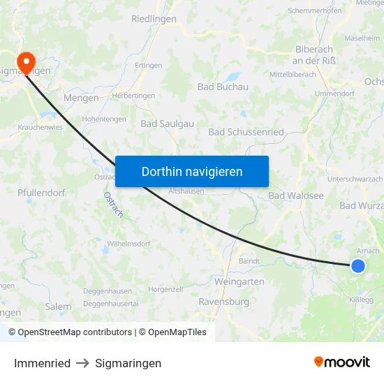 Immenried to Sigmaringen map