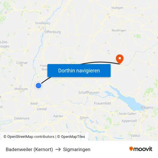 Badenweiler (Kernort) to Sigmaringen map