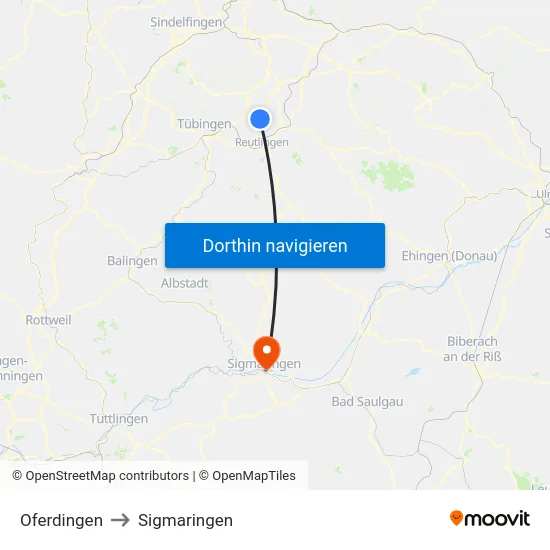 Oferdingen to Sigmaringen map