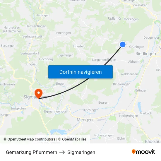 Gemarkung Pflummern to Sigmaringen map