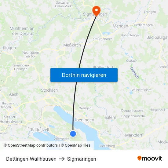 Dettingen-Wallhausen to Sigmaringen map