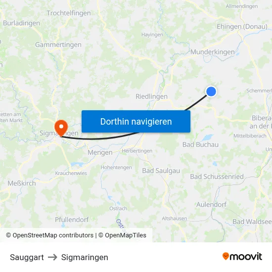 Sauggart to Sigmaringen map