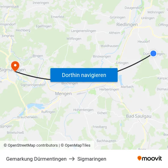 Gemarkung Dürmentingen to Sigmaringen map