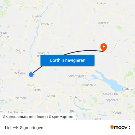 Liel to Sigmaringen map
