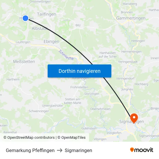 Gemarkung Pfeffingen to Sigmaringen map