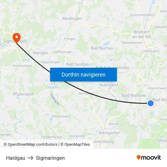 Haidgau to Sigmaringen map