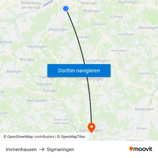 Immenhausen to Sigmaringen map