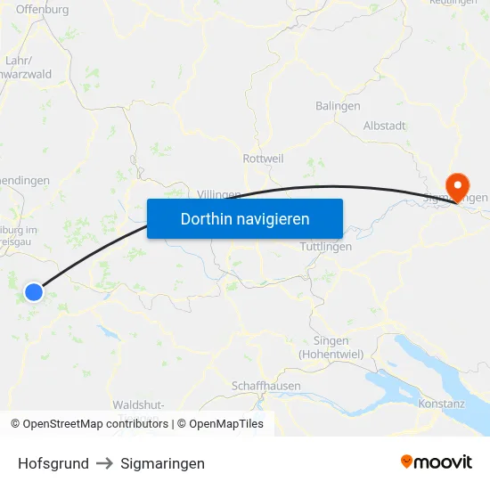 Hofsgrund to Sigmaringen map