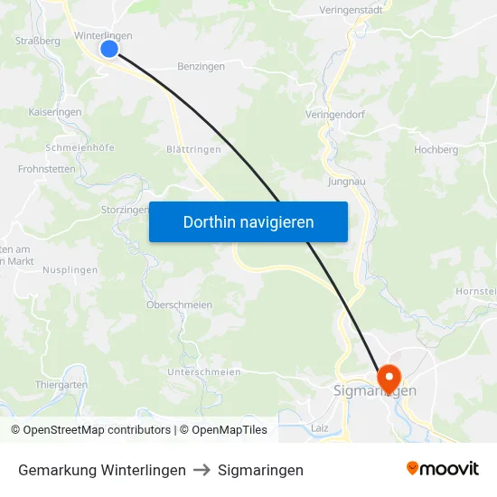 Gemarkung Winterlingen to Sigmaringen map