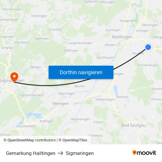 Gemarkung Hailtingen to Sigmaringen map