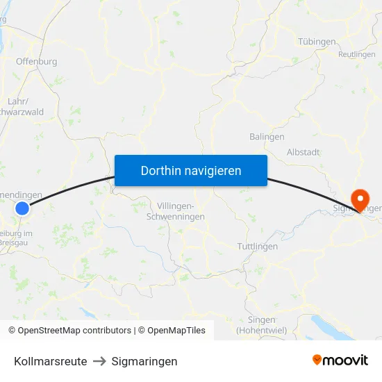 Kollmarsreute to Sigmaringen map
