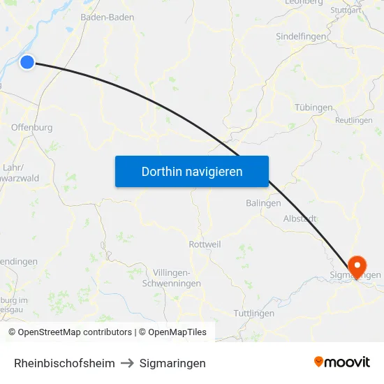 Rheinbischofsheim to Sigmaringen map