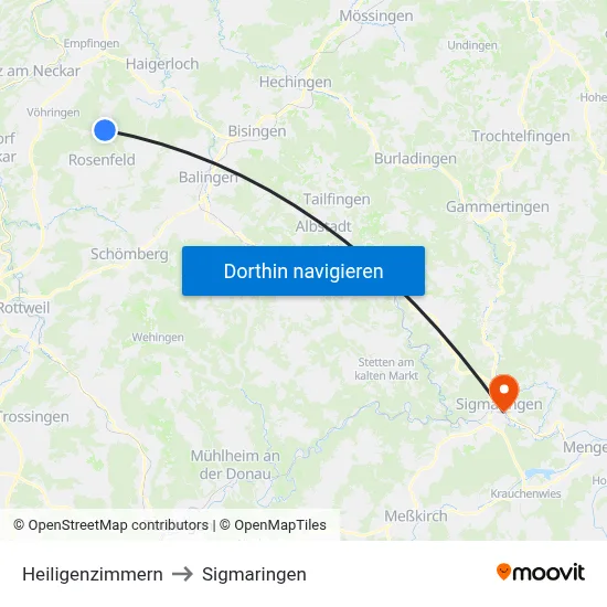 Heiligenzimmern to Sigmaringen map