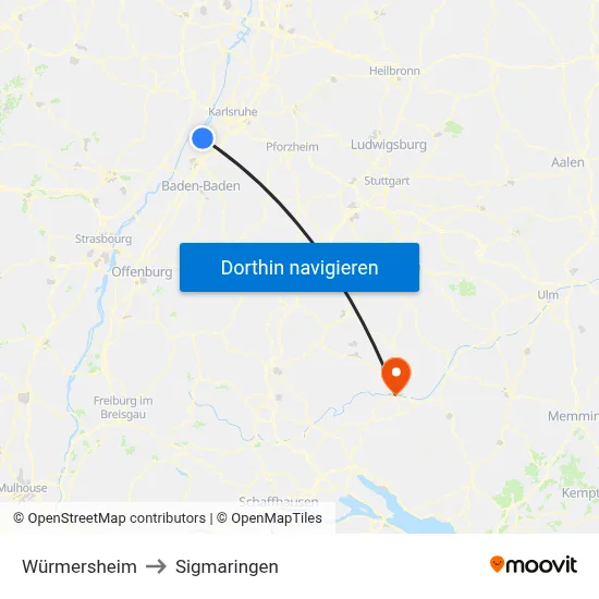 Würmersheim to Sigmaringen map