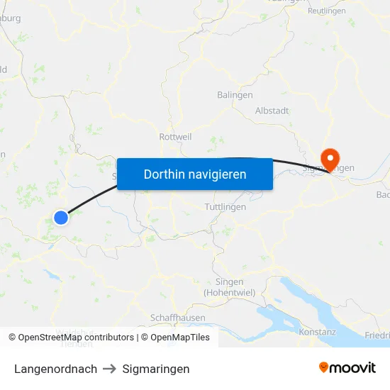 Langenordnach to Sigmaringen map