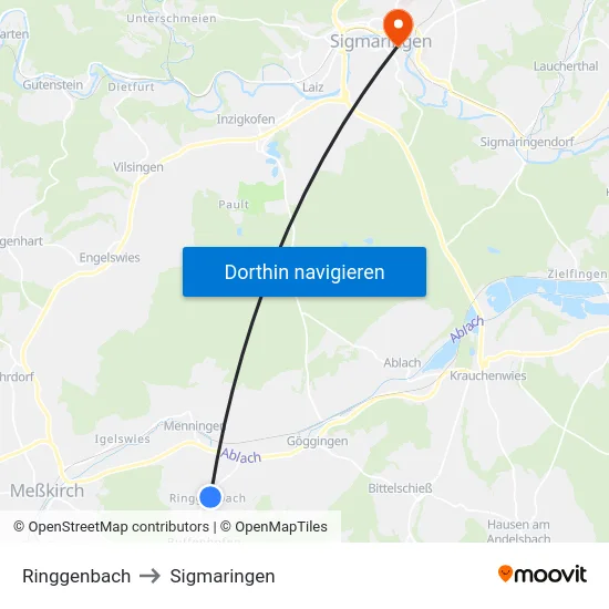 Ringgenbach to Sigmaringen map