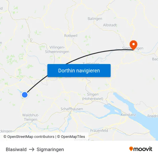 Blasiwald to Sigmaringen map