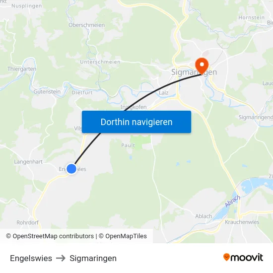 Engelswies to Sigmaringen map