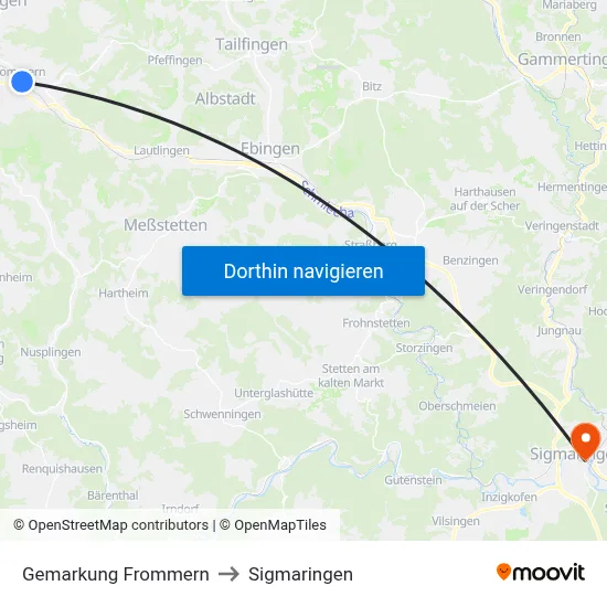 Gemarkung Frommern to Sigmaringen map