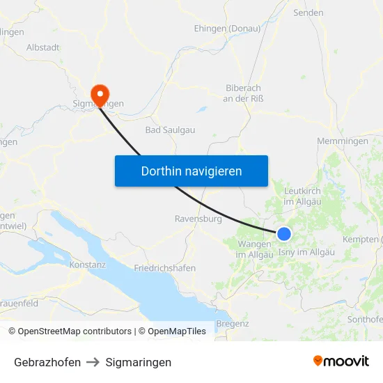 Gebrazhofen to Sigmaringen map