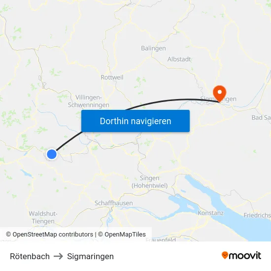 Rötenbach to Sigmaringen map