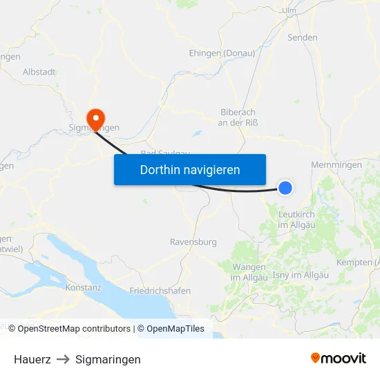 Hauerz to Sigmaringen map