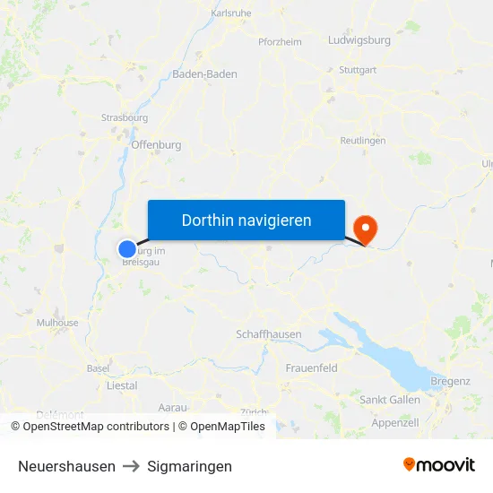 Neuershausen to Sigmaringen map