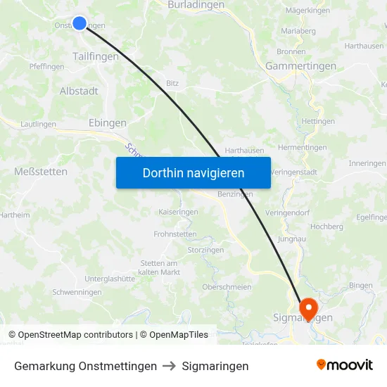 Gemarkung Onstmettingen to Sigmaringen map
