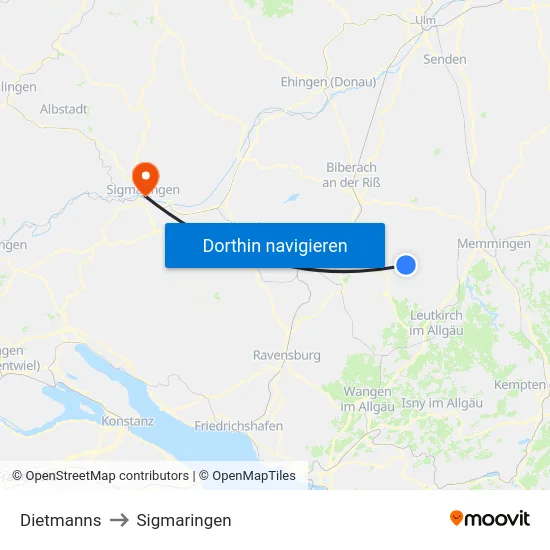 Dietmanns to Sigmaringen map