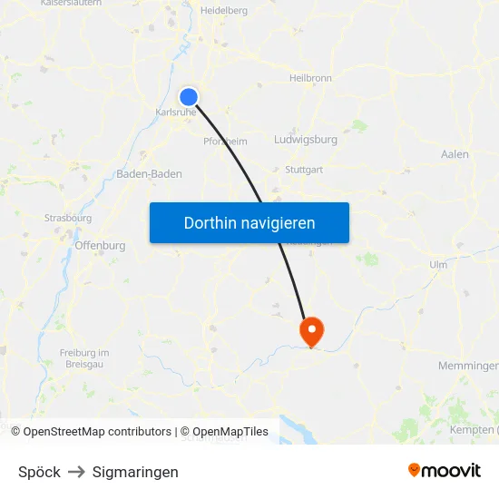 Spöck to Sigmaringen map