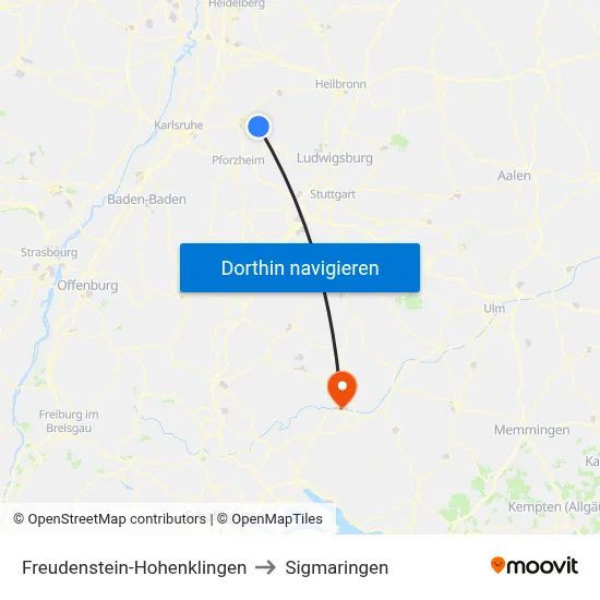 Freudenstein-Hohenklingen to Sigmaringen map