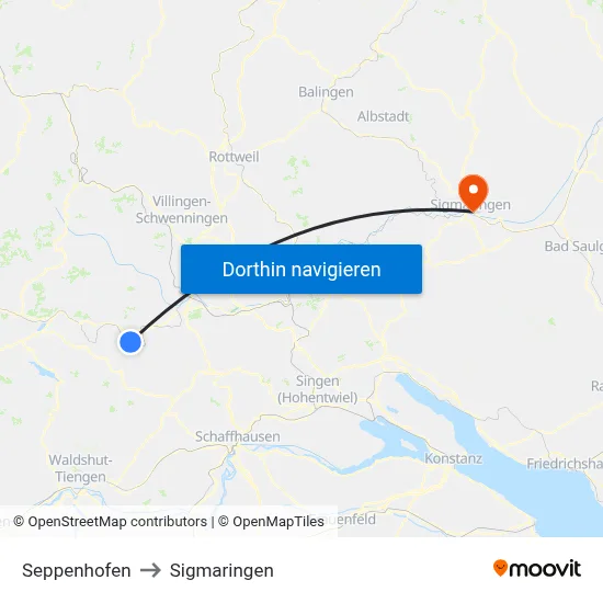 Seppenhofen to Sigmaringen map