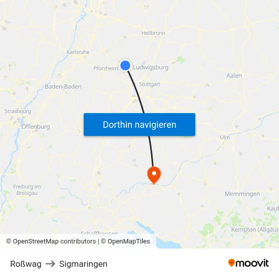 Roßwag to Sigmaringen map