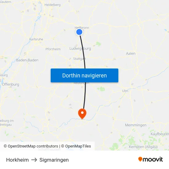 Horkheim to Sigmaringen map