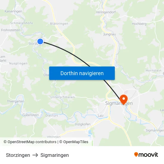 Storzingen to Sigmaringen map