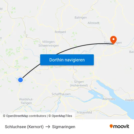 Schluchsee (Kernort) to Sigmaringen map