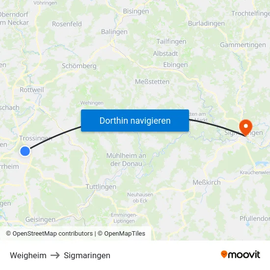 Weigheim to Sigmaringen map