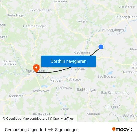 Gemarkung Uigendorf to Sigmaringen map