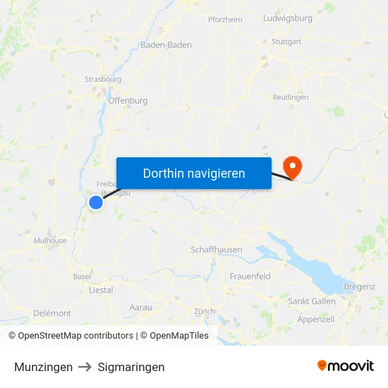 Munzingen to Sigmaringen map