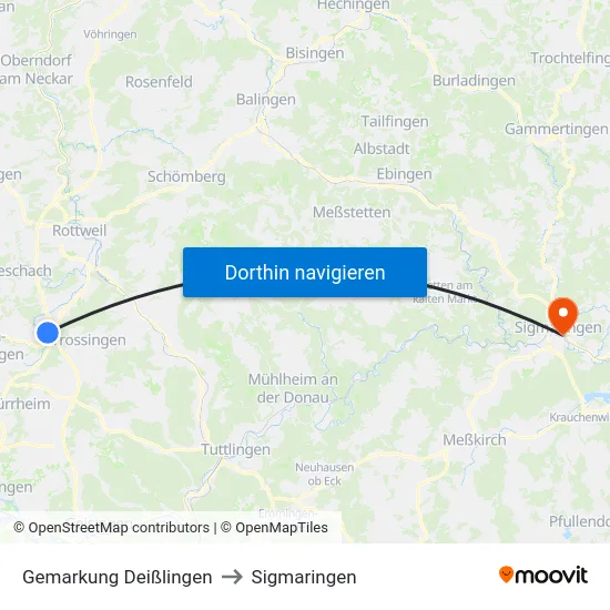 Gemarkung Deißlingen to Sigmaringen map